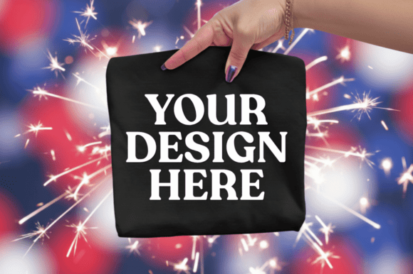 Black Folded T-Shirt Mockup Fireworks
