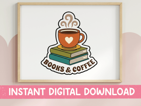 Books and Coffee Sticker Design Graphics
