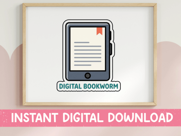 Digital Bookworm Ereader Sticker Design Graphics