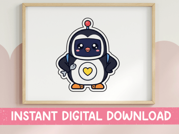 Kawaii Robot Penguin Sticker: Graphics for T-Shirt Designs
