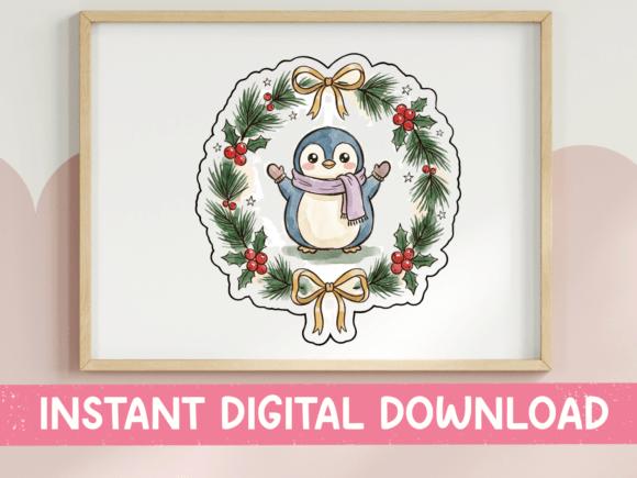 Penguin in Christmas Wreath Sticker