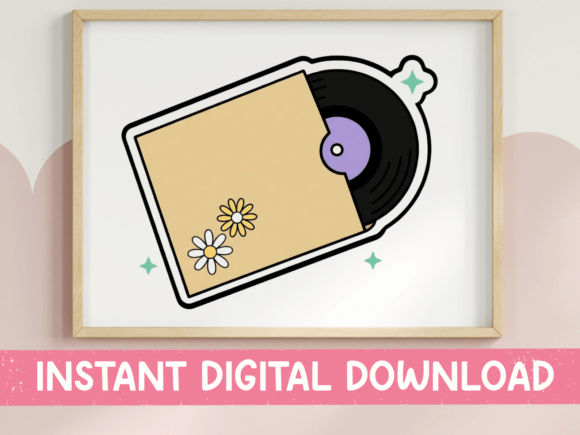 Vinyl Record in Sleeve with Daisies Graphics
