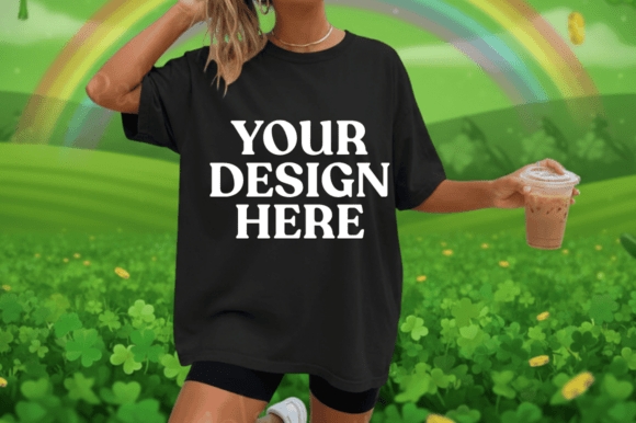 Woman Wearing Black T-Shirt Mockup Rainb Graphics
