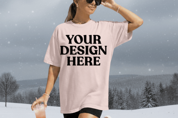 Woman Wearing Light Pink T-Shirt Mockup