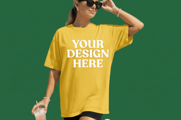 Yellow Oversized T-Shirt Mockup Green Graphics