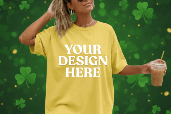Yellow Oversized T-Shirt Mockup St Patri
