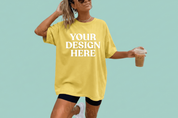 Yellow T-Shirt Mockup with Casual Summer